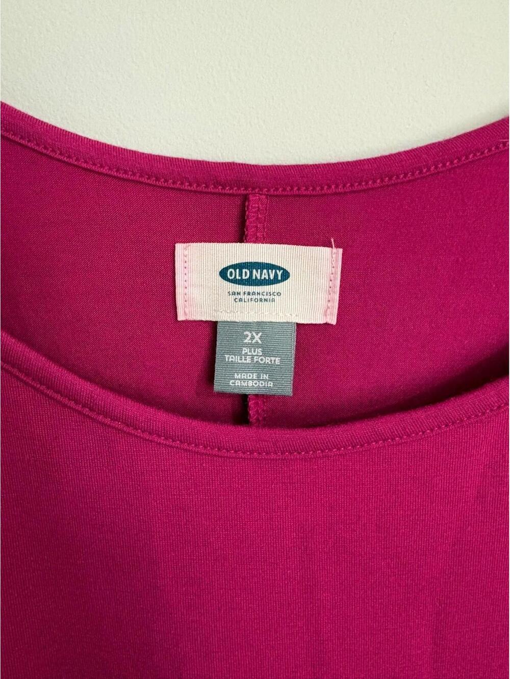 Old Navy Womens Top 2X Hot Pink Scoop Boat Neck Short Sleeves Stretch - Picture 2 of 6